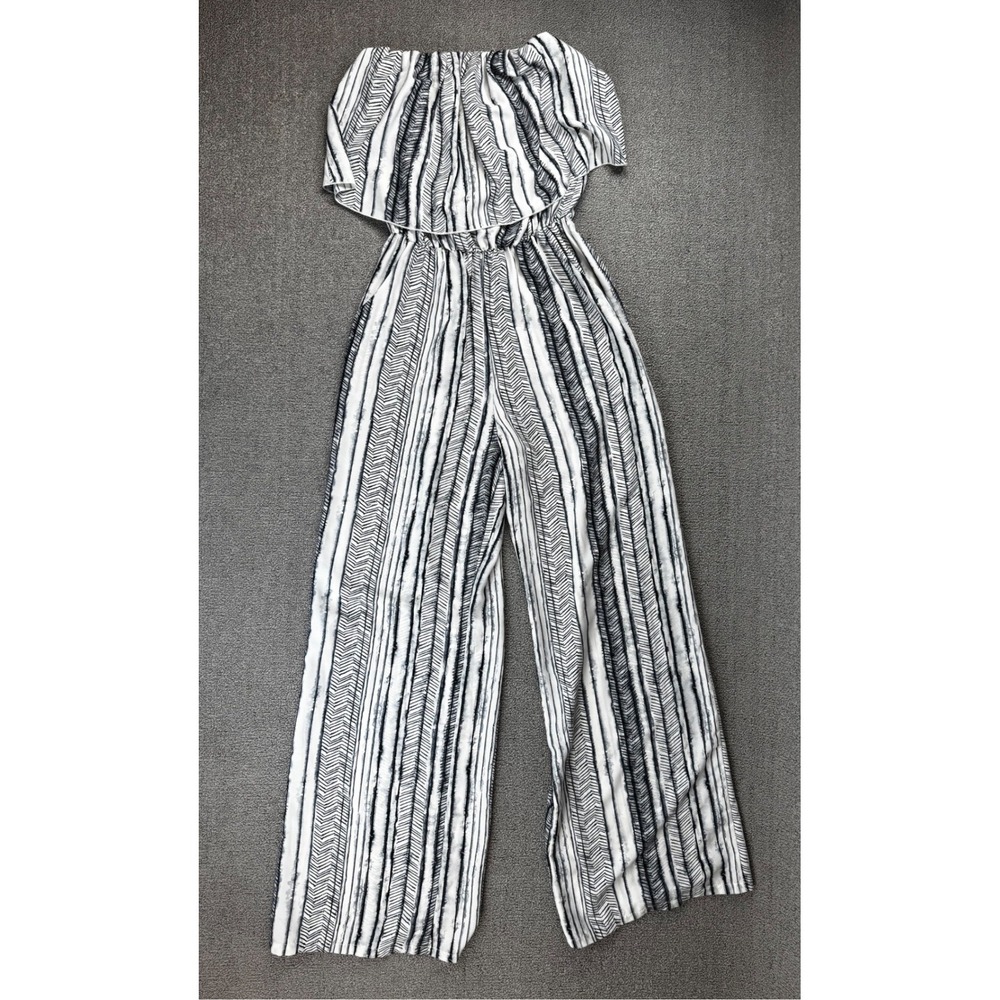 Tallulah Kate Jumpsuit‎ Womens Medium Gray White Strapless Wide Leg